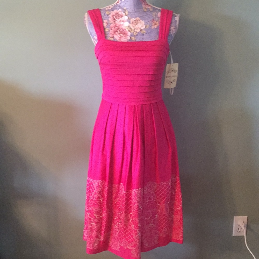 NWT Sangria Size 4 Pink Embroidered Dress Cotton